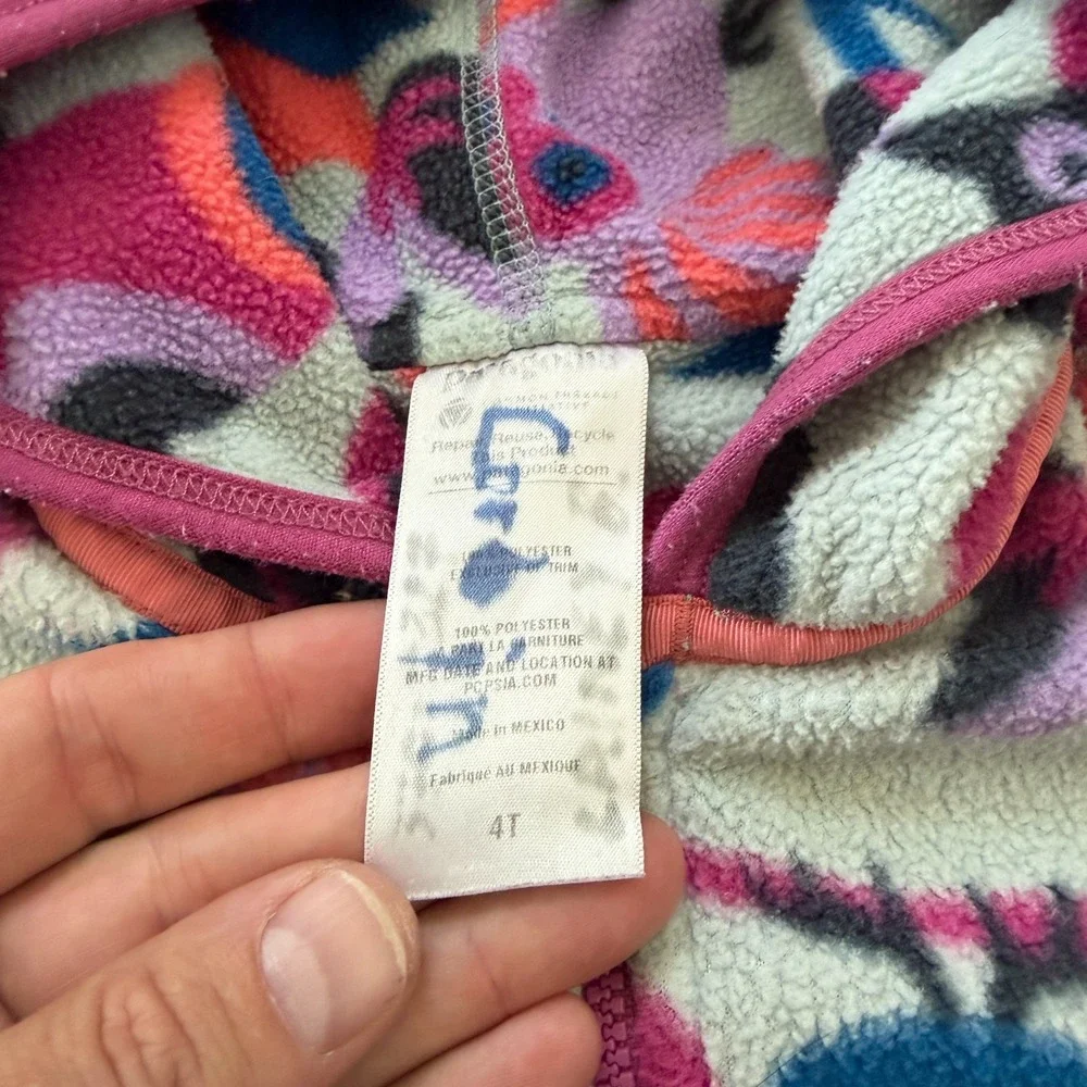 Patagonia Baby Synchilla Cardigan Fleece Full Zip Hooded Size 4T Owls Hooded